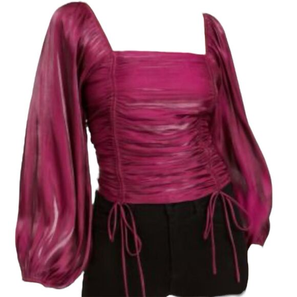 Line And Dot Peyton Blouse Womens M Square Neck Balloon Sleeves Smocked Purple - Picture 1 of 11